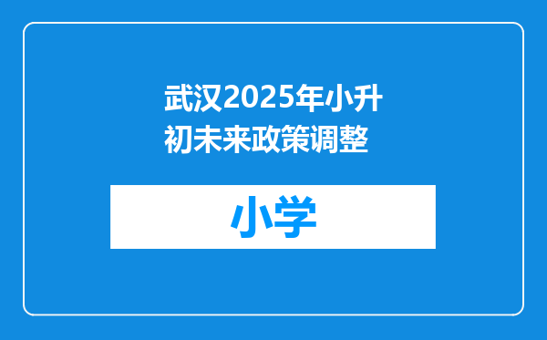 武汉2025年小升初未来政策调整