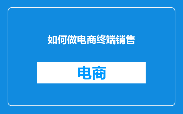 如何做电商终端销售