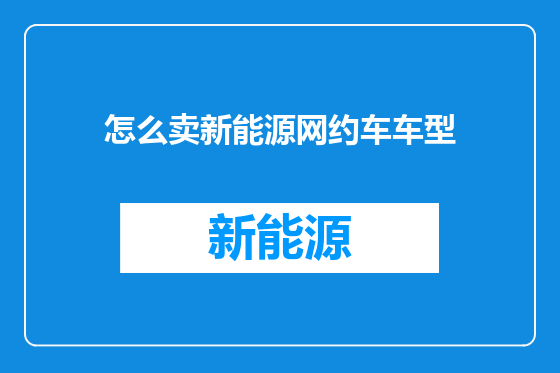 怎么卖新能源网约车车型