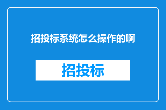 招投标系统怎么操作的啊