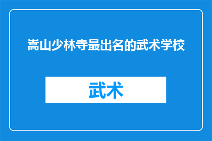 嵩山少林寺最出名的武术学校