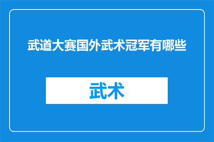 武道大赛国外武术冠军有哪些