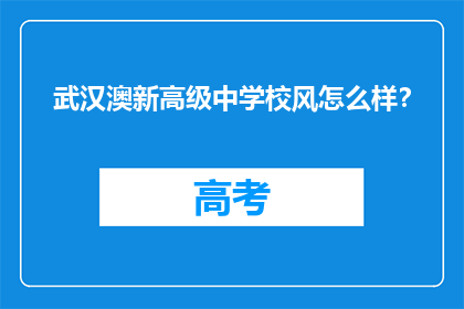 武汉澳新高级中学校风怎么样？