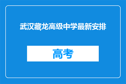 武汉藏龙高级中学最新安排