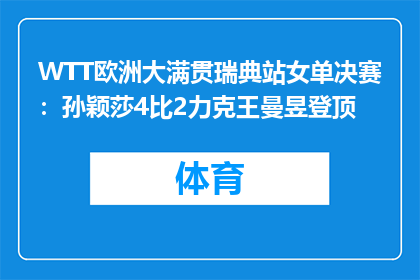 WTT欧洲大满贯瑞典站女单决赛：孙颖莎4比2力克王曼昱登顶