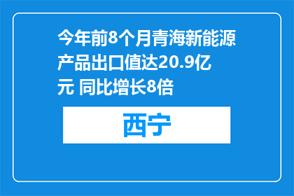 今年前8个月青海新能源产品出口值达20.9亿元 同比增长8倍