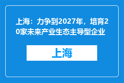 上海：力争到2027年，培育20家未来产业生态主导型企业