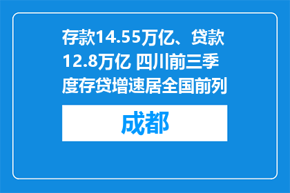 存款14.55万亿、贷款12.8万亿 四川前三季度存贷增速居全国前列