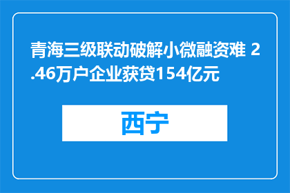 青海三级联动破解小微融资难 2.46万户企业获贷154亿元