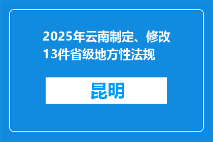 2025年云南制定、修改13件省级地方性法规