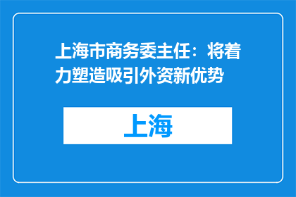 上海市商务委主任：将着力塑造吸引外资新优势