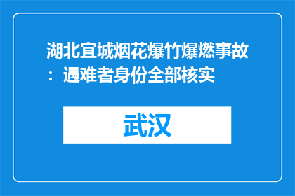 湖北宜城烟花爆竹爆燃事故：遇难者身份全部核实